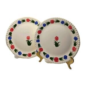 Vtg Blue Ridge Southern Pottery Dinner Plates Rosemary Pattern Ted Blue Tulips